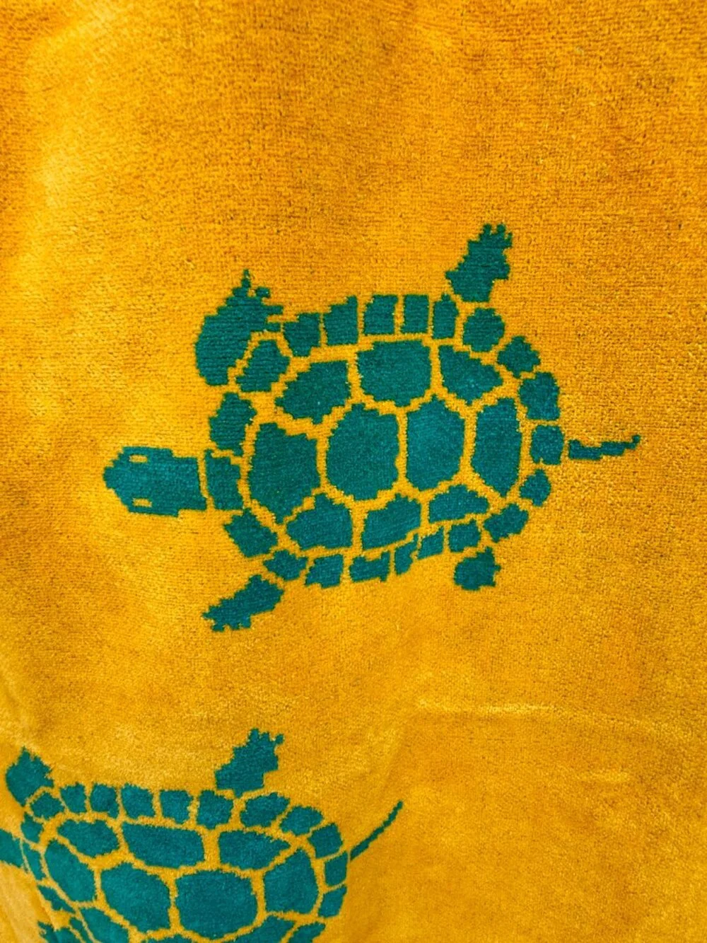 Vtg Banana Club Beach Towel Turtles Brazil Cotton 80s 90s Yellow Turquoise 31x56